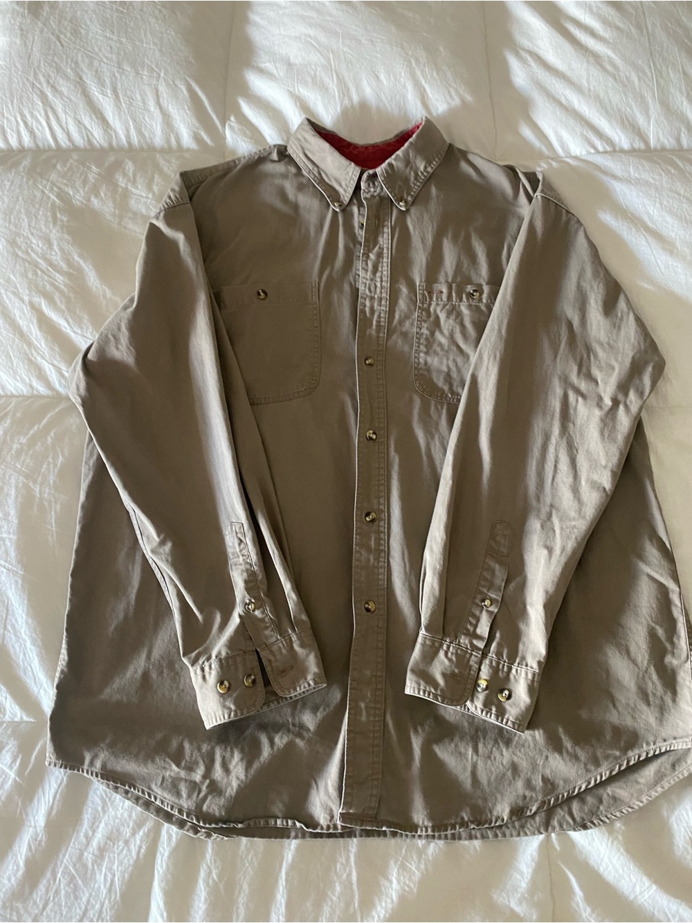 Vintage Taupe Button-Up Shirt, Mid-Weight 100% Cotton